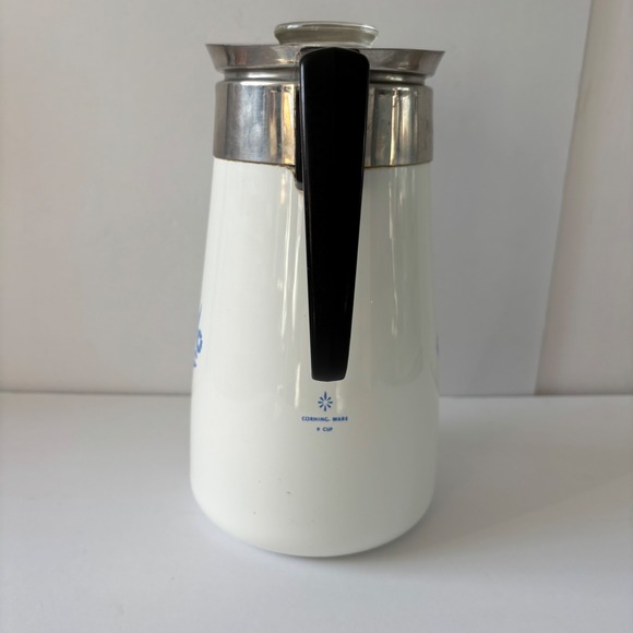 Vtg Corning Ware 9 Cup Percolator Coffee Tea Pot White Blue Floral Set - Picture 4 of 12
